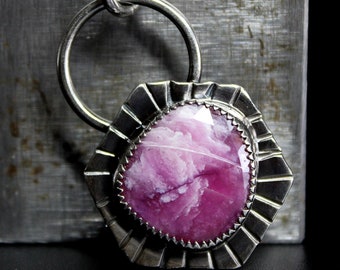 Geometric Rose Cut Raspberry Pink Sapphire Sterling Silver Necklace | Hexagonal Pendant Minimalist Handmade Jewelry | Gugma Jewelry