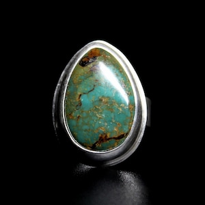 TALLA 6 - Anillo de plata esterlina de lágrima Royston Turquesa / Mina nevada / Piedra de nacimiento de diciembre / Minimalista de las mujeres de Gugma