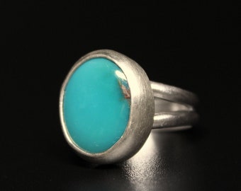 SIZE 6 to 6.25-  Blue Royston Turquoise Sterling Silver Split Ring | Nevada Mine | Boho Minimalist | Gugma Jewelry