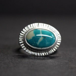 SIZE 9.75 - Sideways Oval Royston Turquoise Sterling Silver Ring | Nevada Mine | Boho Minimalist | Gugma Jewelry