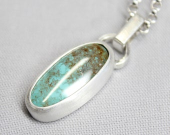 Long Oval Royston Turquoise Sterling Silver Necklace | Nevada Mine | Bohemian Boho Minimalist | Gugma Jewelry