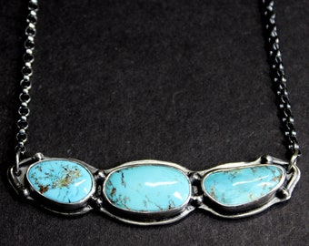 Royston Turquoise Sterling Silver Necklace | Cluster Statement Necklace | Bohemian Minimalist | Gugma Jewelry
