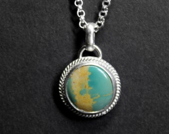 Round Royston Ribbon Turquoise Sterling Silver Necklace | Two Stone Necklace | Bohemian Minimalist | Gugma Jewelry