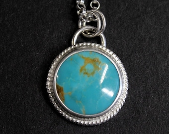 Round Royston Turquoise Sterling Silver Necklace | Nevada Mine | Boho Bohemian Minimalist Statement Necklace | Gugma Jewelry
