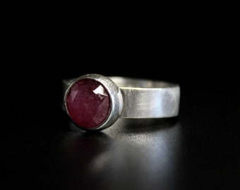 SIZE 6 - Rose Cut Raspberry Pink Sapphire Sterling Silver Ring | Gugma Jewelry