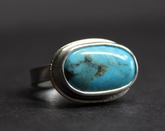 SIZE 6.75 - Kingman Turquoise Sterling Silver  Ring | Arizona Mine | December Birthstone | Gugma Women's Minimalist