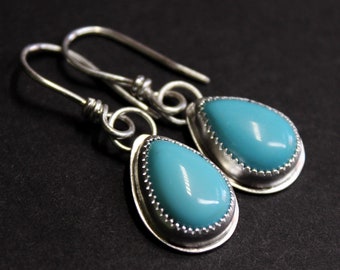 Campitos Turquoise  Sterling Silver Dangle Drop Earrings | Statement Jewelry  | Gugma Minimalist Jewelry