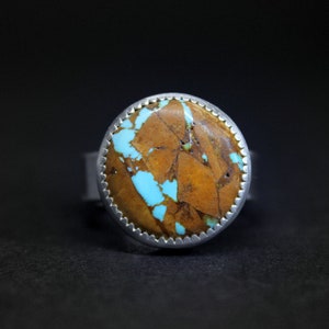 SIZE 8.75 - Round Boulder Royston Ribbon Turquoise Sterling Silver Ring | Nevada Mine | Minimalist Boho Bohemian Gugma Jewelry