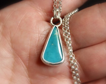 Teardrop Blue Royston Turquoise Sterling Silver Necklace | Nevada Mine | Bohemian Minimalist | Gugma Jewelry