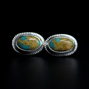 Oval Royston Turquoise Sterling Silver Studs Post Earrings | Statement Earrings | Boho Minimalist | Gugma Jewelry