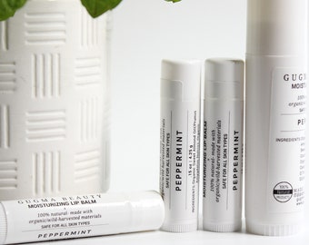 All Natural Lip Balm | Organic All Natural Peppermint Vanilla Bean Lip Care Ingredients | Small Batch Made In New York | Gugma Beauty