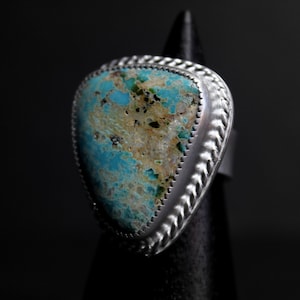 SIZE 6 - Large Pilot Mountain Turquoise Sterling Silver Ring | Nevada Mine | Geometric Minimalist Boho Gugma Jewelry