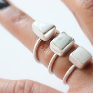 SIZE 6 8 - White Buffalo Turquoise Sterling Silver Stacker Ring | Nevada Mine | Women's Minimalist | Gugma Jewelry