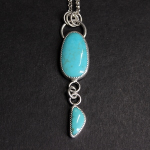 Kingman Turquoise Sterling Silver Dangle Necklace | White Turquoise Statement Pendant | 2 Stone Minimalist Jewelry | Gugma Jewelry