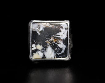 Size 5.5 Size 5.75 Square White Buffalo Ribbon Turquoise Sterling Silver Ring | Geometric Minimalist Boho Gugma Jewelry