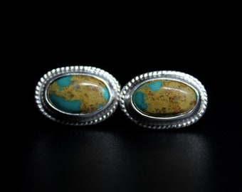 Oval Royston Turquoise Sterling Silver Studs Post Earrings | Statement Earrings | Boho Minimalist | Gugma Jewelry