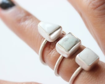 SIZE 6 8 - White Buffalo Turquoise Sterling Silver Stacker Ring | Nevada Mine | Women's Minimalist | Gugma Jewelry
