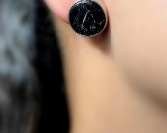 Extra Large White Buffalo Ribbon Turquoise Sterling Silver Stud Post Earrings | Boho Minimalist Earrings | Gugma Jewelry