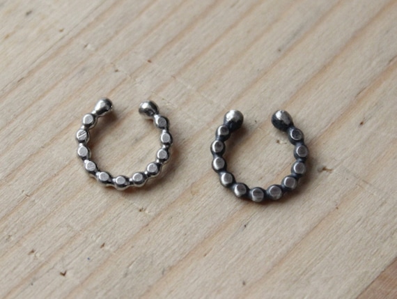 Simple Small Sterling Silver Nose Ring Clip On Boho Bohemian Faux Septum Captive Fake Nose Ring Minimalist GUGMA Women/'s Handmade