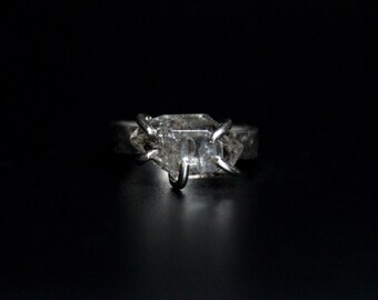 SIZE 8.25- Raw Salt And Pepper Herkimer Diamond Quartz Sterling Silver Ring | Women's Modern Minimalist Engagement Ring | Gugma Jewelry