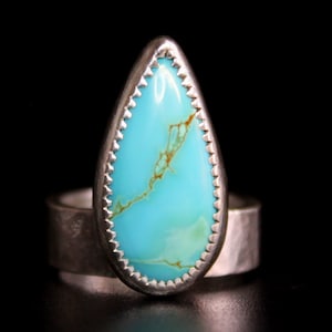 SIZE 6.5 - Long Teardrop Blue Green Royston Turquoise Sterling Silver Ring | Nevada Mine | Boho Minimalist | Gugma Jewelry