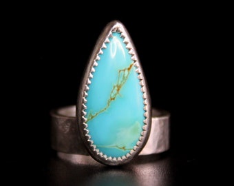 TAMAÑO 6.5 - Anillo de plata esterlina turquesa Royston azul verde lágrima larga / Mina Nevada / Boho minimalista / Gugma Jewelry