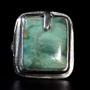 SIZE 6.75 Size 7 - Green Australian Variscite Turquoise Sterling Silver Ring | Cushion Square Ring | Minimalist Boho Bohemian Gugma Jewelry