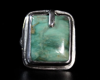 SIZE 6.75 Size 7 - Grüner Australischer Variscit Türkis Sterling Silber Ring | Kissen Quadrat Ring | Minimalistischer Boho Boho Gugma Schmuck