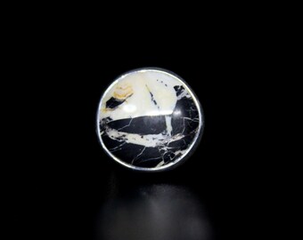 Size 7.25 Freeform White Buffalo Ribbon Turquoise Sterling Silver Ring | Geometric Minimalist Boho Gugma Jewelry