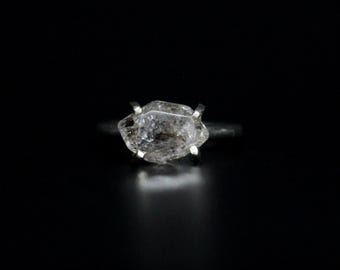 SIZE 6.25- Raw Salt And Pepper Herkimer Diamond Quartz Sterling Silver Ring | Women's Modern Minimalist Engagement Ring | Gugma Jewelry