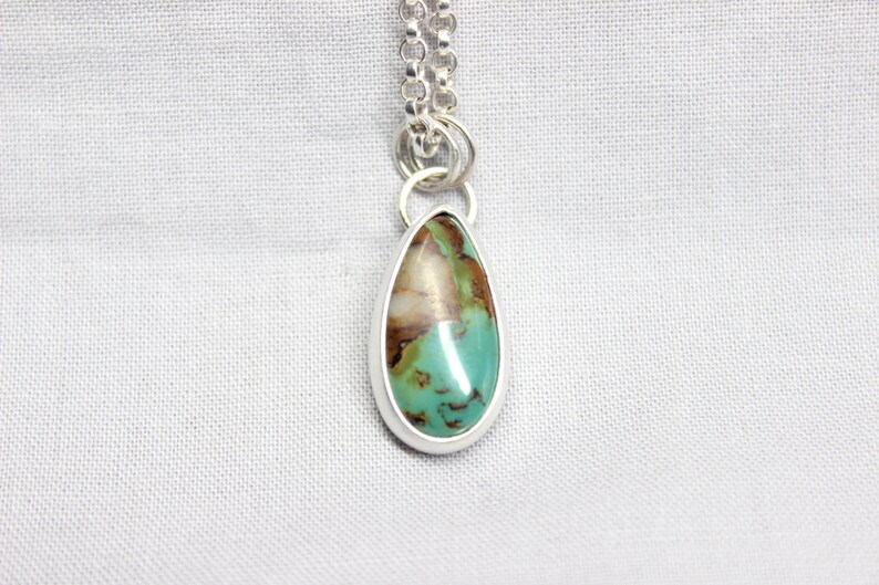 Green Teardrop Royston Turquoise Sterling Silver Necklace Bohemian Boho Minimalist Gugma Jewelry Nevada Mine