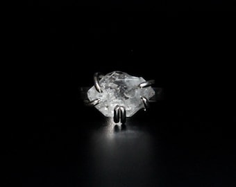SIZE 6.75- Raw Salt And Pepper Herkimer Diamond Quartz Sterling Silver Ring | Women's Modern Minimalist Engagement Ring | Gugma Jewelry