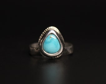 SIZE 5.5 - Tiny Teardrop Pear Kingman Turquoise Sterling Silver Stacking Ring |Arizona Mine | December Birthstone | Gugma Women's Minimalist