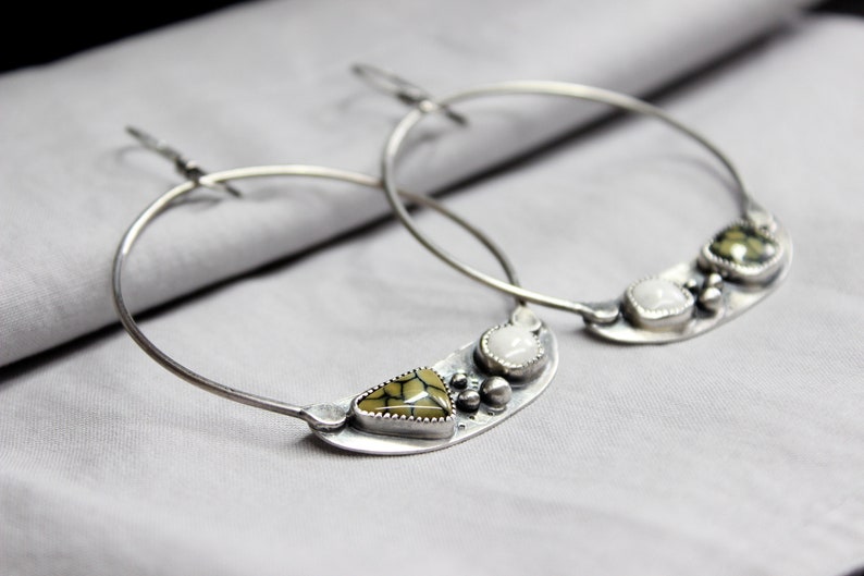 Two Stone Earrings Gugma Women/'s Jewelry New Lander Spiderweb x White Buffalo Turquoise Sterling Silver Dangle Hoop Earrings