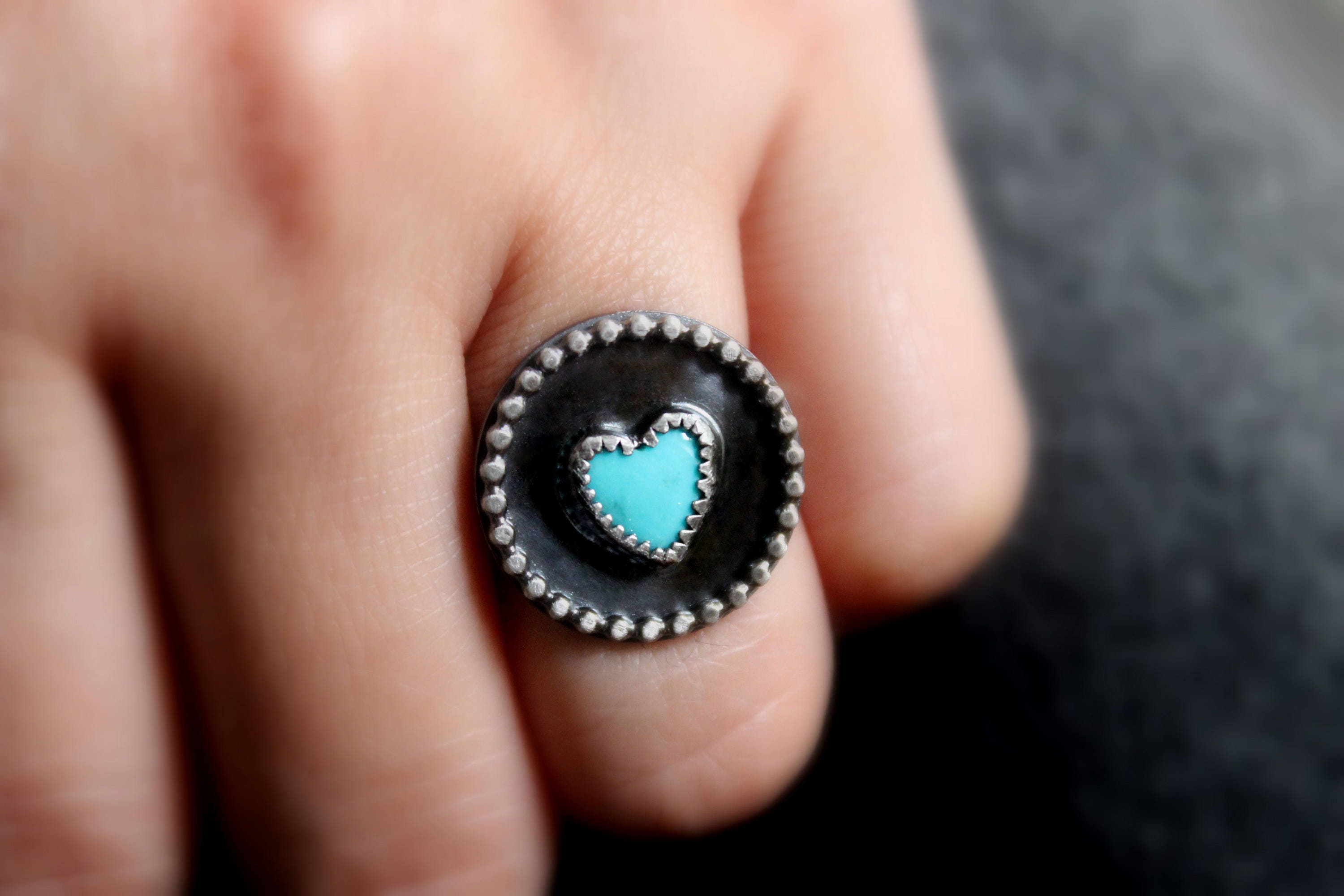 SIZE 6 6.5 - Kingman Turquoise Heart Sterling Silver Ring | Arizona ...