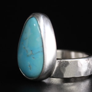 SIZE 6.5 - Teardrop Kingman Turquoise Sterling Silver Ring | Nevada Mine | Boho Minimalist | Gugma Jewelry