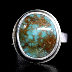 SIZE 9.5 - Oval Royston Turquoise Sterling Silver Ring | Nevada Mine | Boho Minimalist | Gugma Jewelry