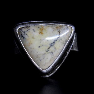 SIZE 7.75 White Buffalo Turquoise Triangle Sterling Silver Ring Geometric Minimalist Boho Bohemian Gugma Jewelry image 1
