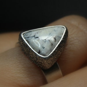 MARKED DOWN - Size 8 High Dome White Buffalo Ribbon Turquoise Sterling Silver Ring | Geometric Minimalist Boho | Gugma Jewelry