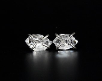 Salt And Pepper Raw Herkimer Diamond Sterling Silver Post Stud Earrings | Studs Posts Minimalist | Gugma Jewelry