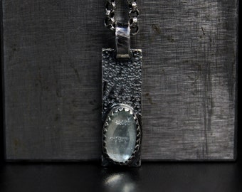 Rose Cut Aquamarine Bar Sterling Silver Necklace | Statement Necklace | Boho Bohemian Minimalist | Gugma Jewelry