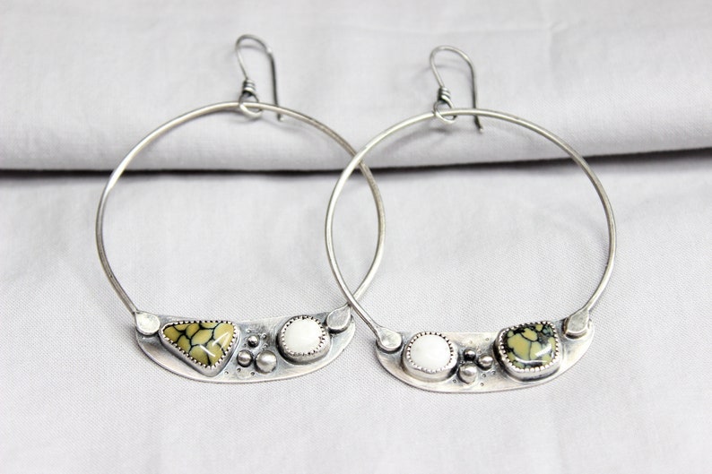Two Stone Earrings Gugma Women/'s Jewelry New Lander Spiderweb x White Buffalo Turquoise Sterling Silver Dangle Hoop Earrings