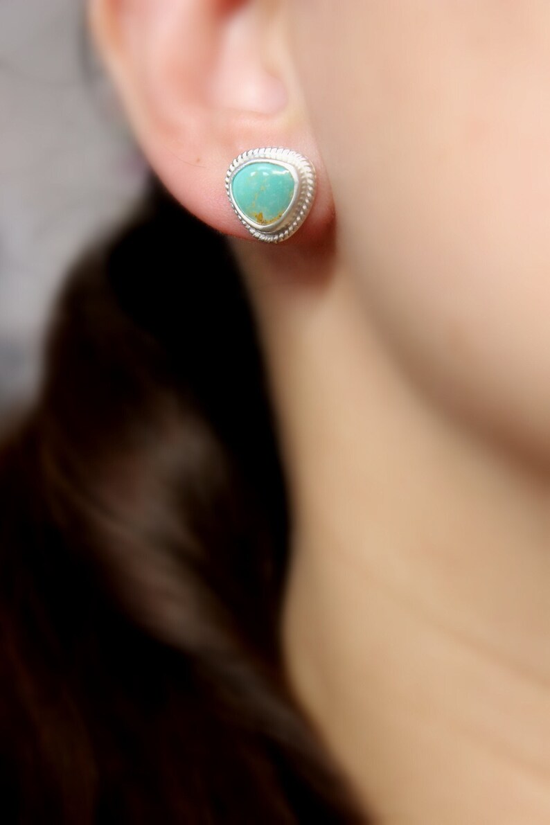 Sonoran Gem Turquoise Sterling Silver Stud Post Earrings Geometric Minimalist Studs Posts Earrings Gugma Jewelry image 1