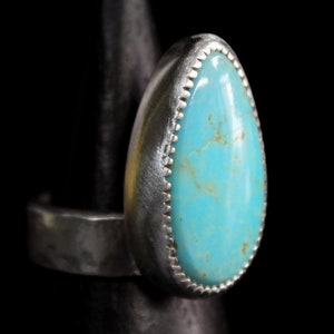 SIZE 5.25 - Long Teardrop Royston Turquoise Sterling Silver Ring | Nevada Mine | Boho Minimalist | Gugma Jewelry