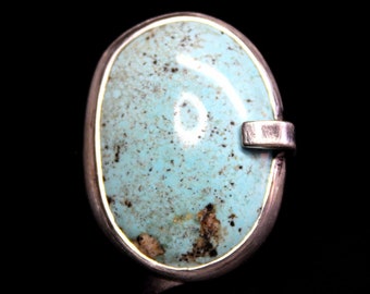 SIZE 9.25- Oval Baby Blue Baja Turquoise Sterling Silver Ring | Boho Bohemian Minimalist | Gugma Jewelry