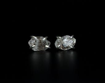 Salt And Pepper Raw Herkimer Diamond Sterling Silver Post Stud Earrings | Studs Posts Minimalist | Gugma Jewelry