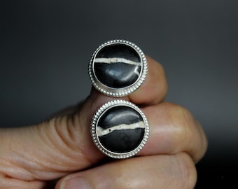 Extra Large White Buffalo Ribbon Turquoise Sterling Silver Stud Post Earrings | Boho Minimalist Earrings | Gugma Jewelry
