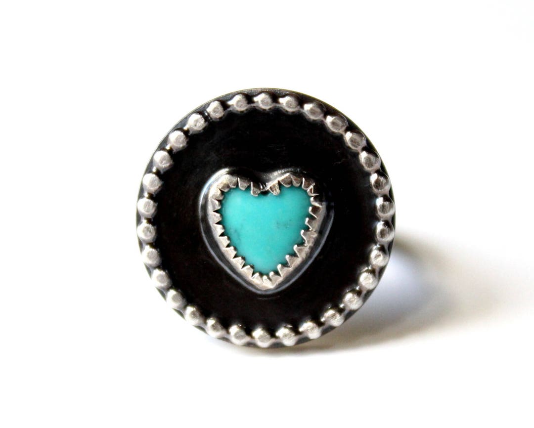 SIZE 6 6.5 - Kingman Turquoise Heart Sterling Silver Ring | Arizona ...