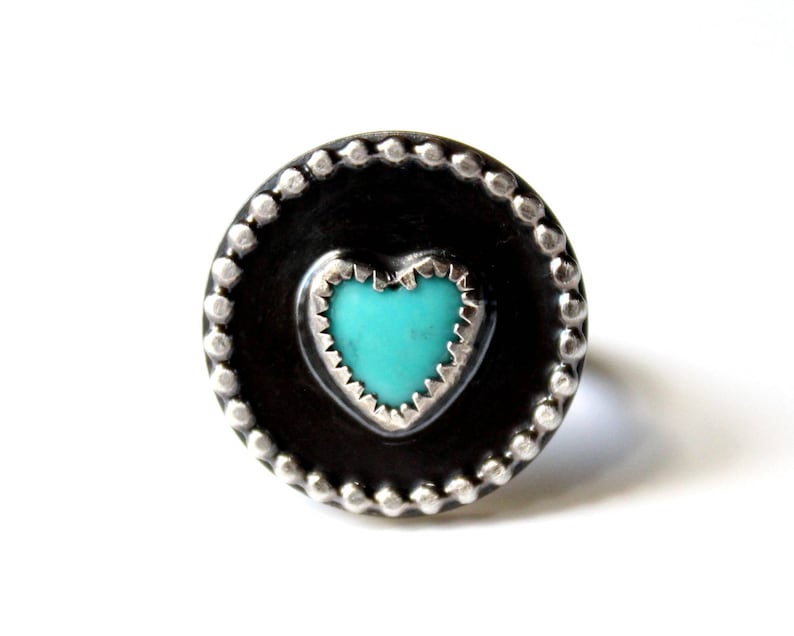 SIZE 6 6.5 - Kingman Turquoise Heart Sterling Silver Ring | Arizona ...