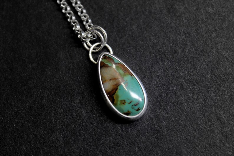 Green Teardrop Royston Turquoise Sterling Silver Necklace Bohemian Boho Minimalist Gugma Jewelry Nevada Mine